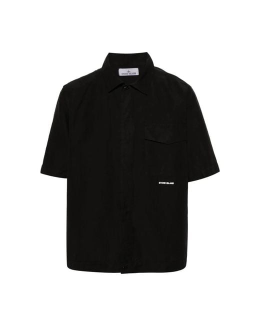 Camicia a maniche corte con stampa logo di Stone Island in Black da Uomo