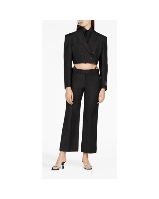 Gucci Black Schwarze wollhose mit seitlichen riemen