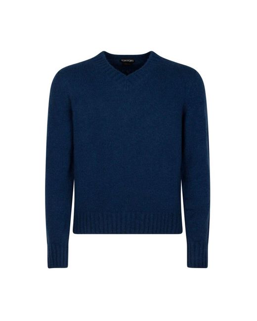 Tom Ford Navyblauer v-ausschnitt kaschmirpullover in Blue für Herren