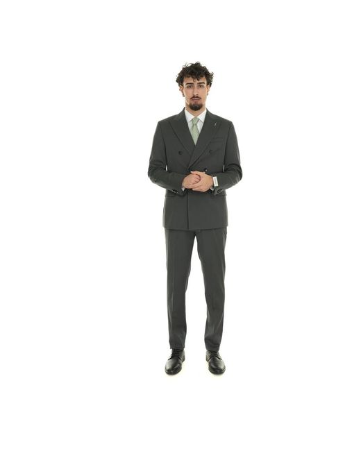 Paoloni Wollmischung Doppelreihiger Anzug Set in Black für Herren