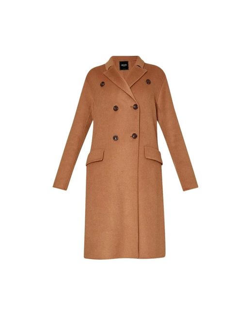 Cappotto cammello doppiopetto con rever a punta di Liu Jo in Brown