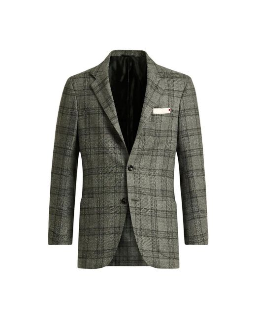 Kiton Jassen ,Grijs ,Kasjmier Geruite Kasjmierblend Jas in het Green voor heren