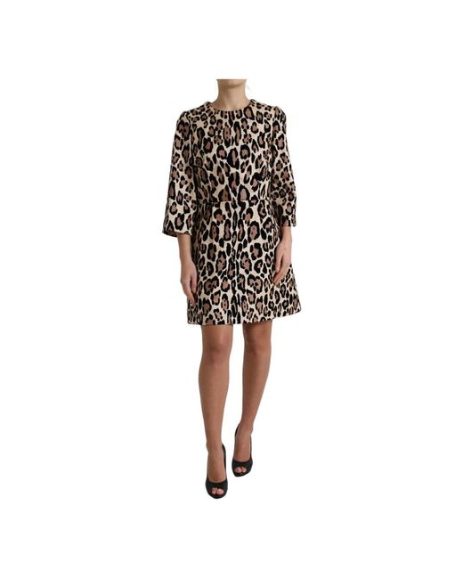 Dolce & Gabbana Black Elegantes leopard print a-line minikleid