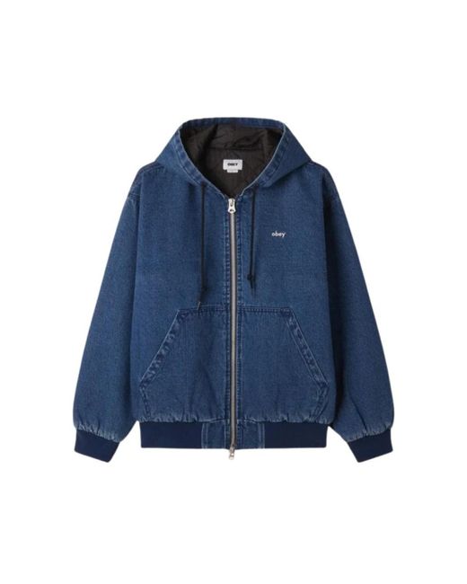 Obey Zip up hood in stone wash in Blue für Herren