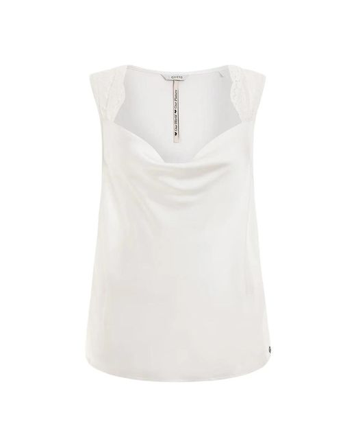 Guess White Sleeveless Tops