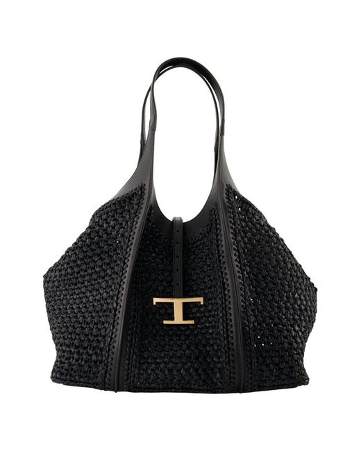 Tod's Black Zeitlose t raffia tote tasche