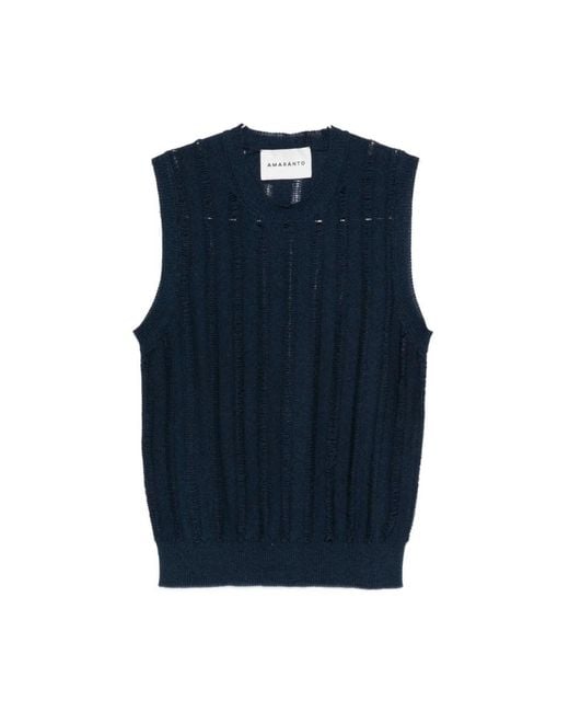Amaranto Blue Sleeveless Jumpers for men