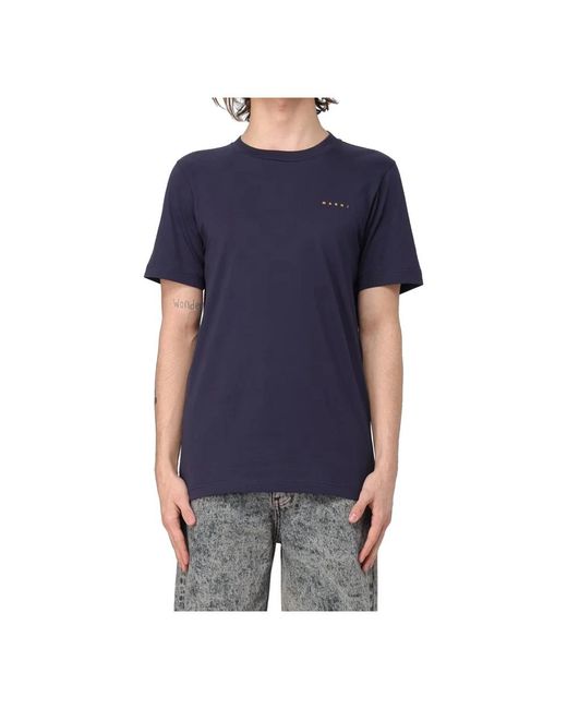Marni Tops ,Blauw ,Katoen Logo Embroidery T-Shirt in het Blue voor heren