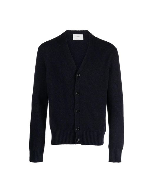 Cardigan in cashmere nero con logo di AMI in Blue da Uomo