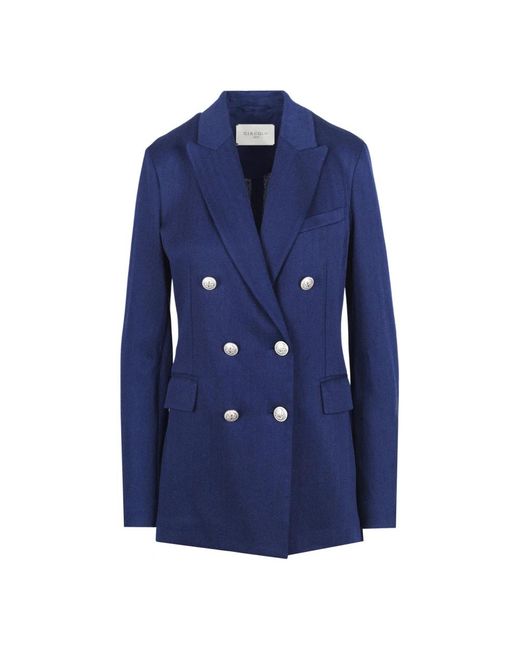 Circolo 1901 Double-Breasted Herringbone Blazer in het Blue