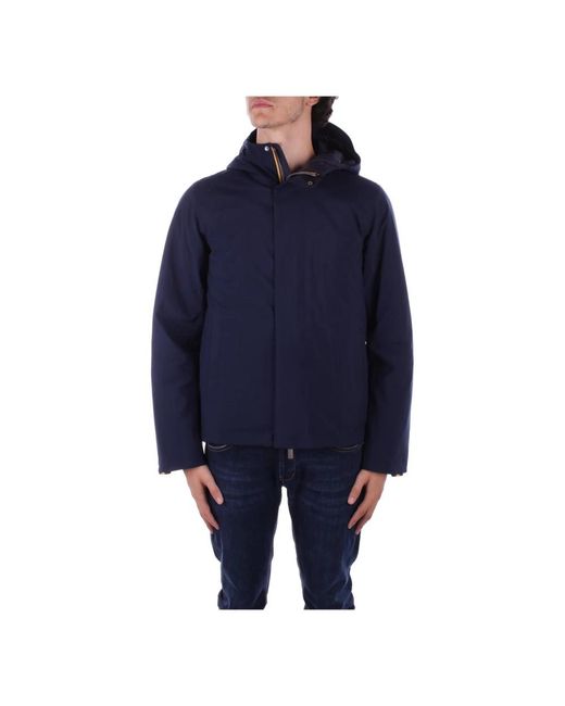 K-Way Jassen ,Blauw ,Polyester Hooded Zip Coat Met Zakken in het Blue voor heren