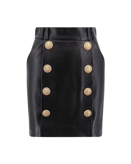 Balmain Black Leather Skirts