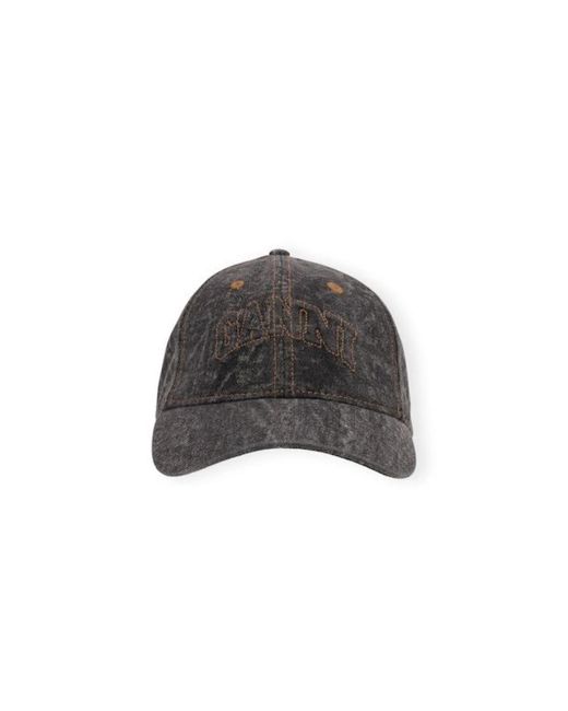 Ganni Gray Schwarze Gewaschene Leinwandkappe
