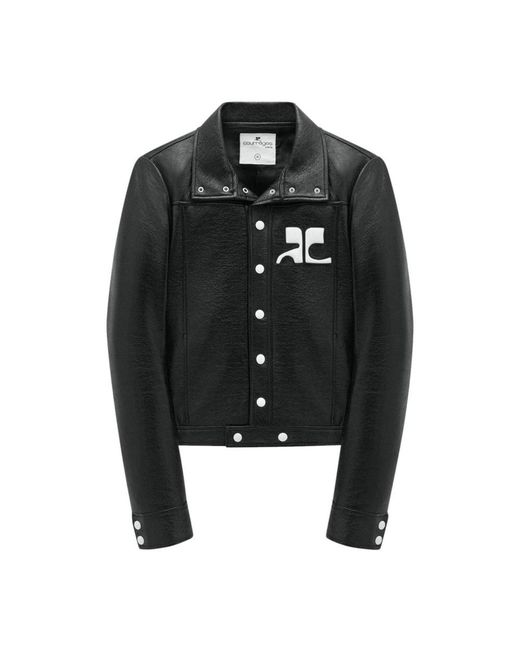 Courreges Jassen ,Zwart ,Katoen Logo-Patch Faux-Leren Jack in het Black voor heren