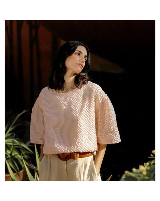 Chie Mihara Tops ,Roze ,Katoen Volumineuze Seersucker Blouse Met Ruitjes in het Pink