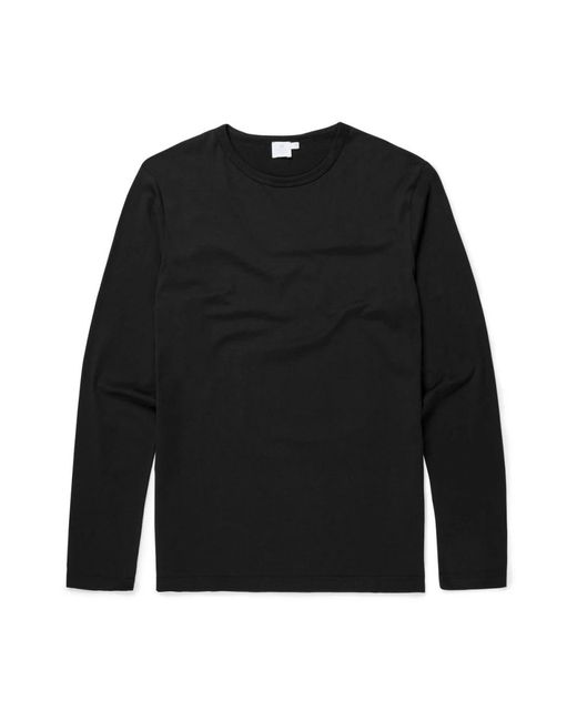 Sunspel Tops ,Zwart ,Katoen Long Sleeve Classic T-Shirt in het Black voor heren