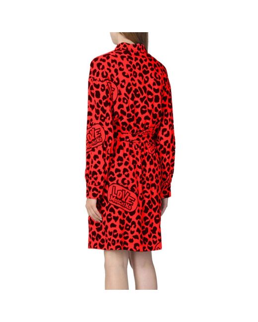 Love Moschino Red Leopardenmuster langes hemdkleid