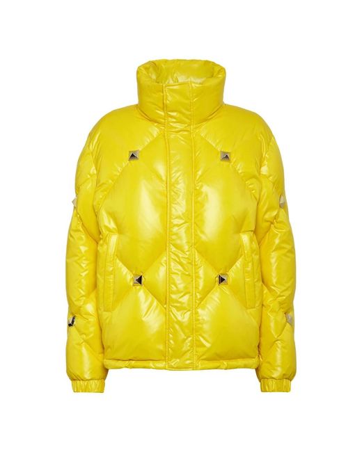 Philipp Plein Jassen ,Geel ,Nylon Gewatteerde High-Shine Donsjas in het Yellow