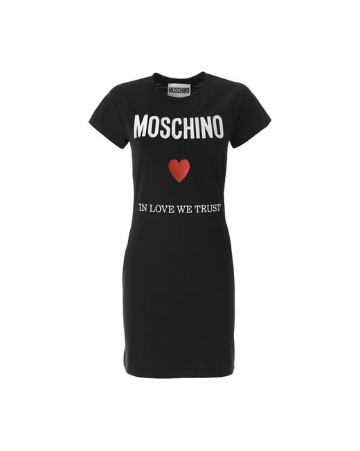 Moschino Kleedjes ,Zwart ,Katoen Organische Katoenen Mini Jurk Love Trust in het Black