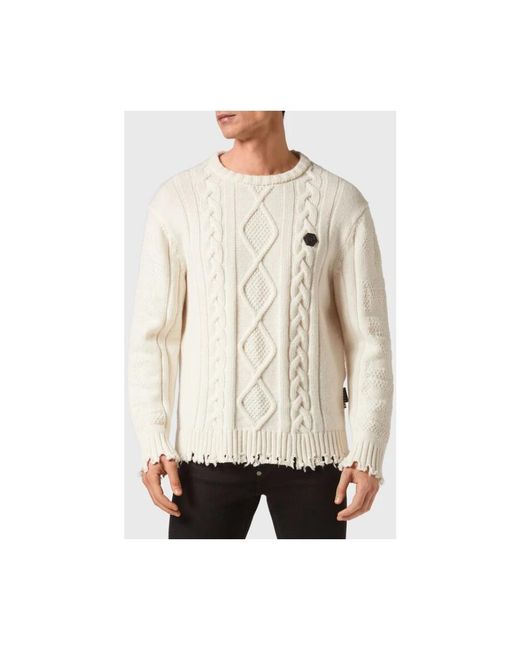 Philipp Plein White Round-Neck Knitwear for men