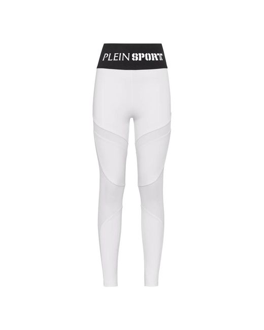 Philipp Plein Fitness ,Wit ,Polyester Multicut Leggings in het Blue