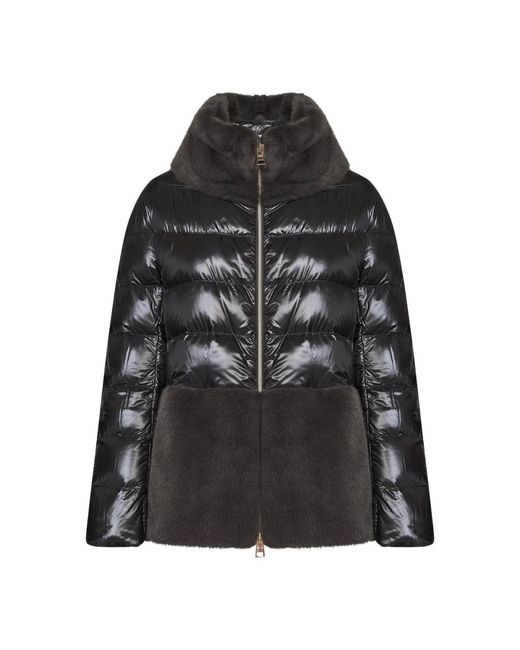 Herno Jassen ,Grijs ,Leer Combi Down Jacket in het Black