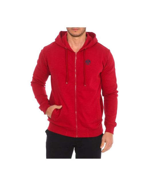 North Sails Hoodies & Sweatvesten ,Rood ,Katoen Hoodie Met Rits En Geribbelde Zoom in het Red voor heren