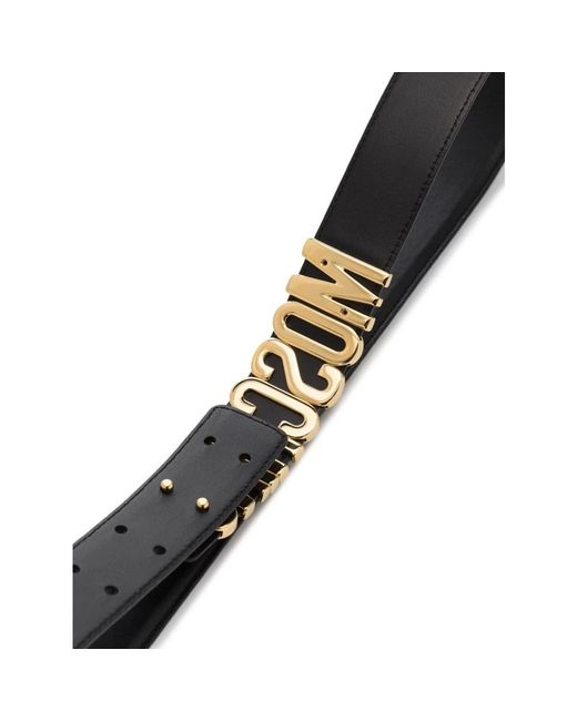 Moschino Black Schwarzer ledergürtel mit logo-plakette