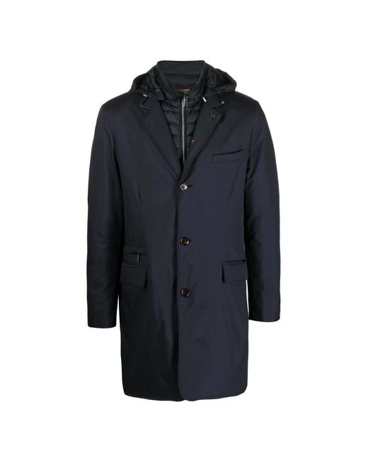 Moorer Jassen ,Blauw ,Leer Redon-Skt Hooded Coat in het Blue voor heren