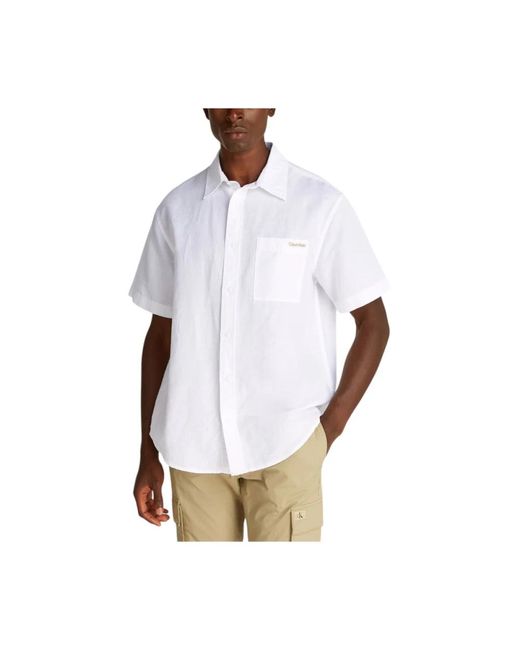 Calvin Klein Weißes Leinen Kurzarmhemd in White für Herren