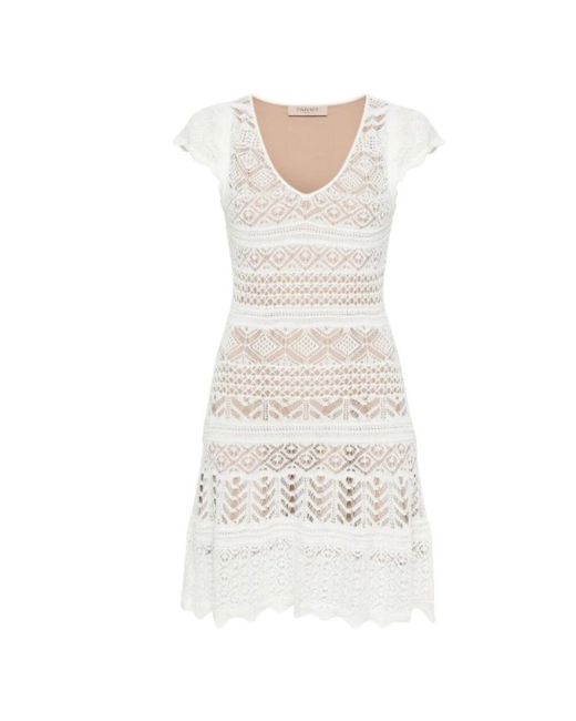 Twinset Natural Weiße gestrickte v-ausschnitt kleid