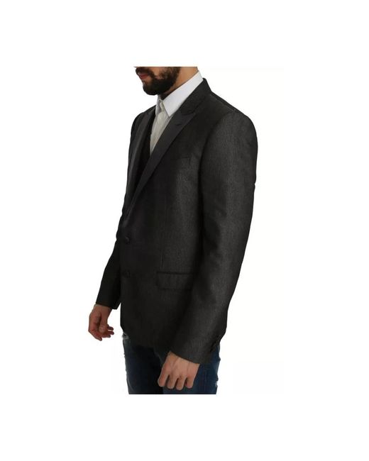 Dolce & Gabbana Jassen ,Grijs ,Wol Grijze Slim Fit Blazer Vest Set in het Black voor heren