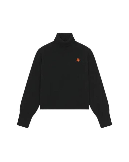 KENZO Black Er Wollpullover mit bestickter Boke-Blume