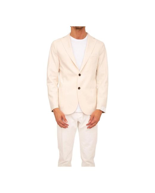 Eleventy Jassen ,Wit ,Wol Single Breasted Jacket in het Natural voor heren