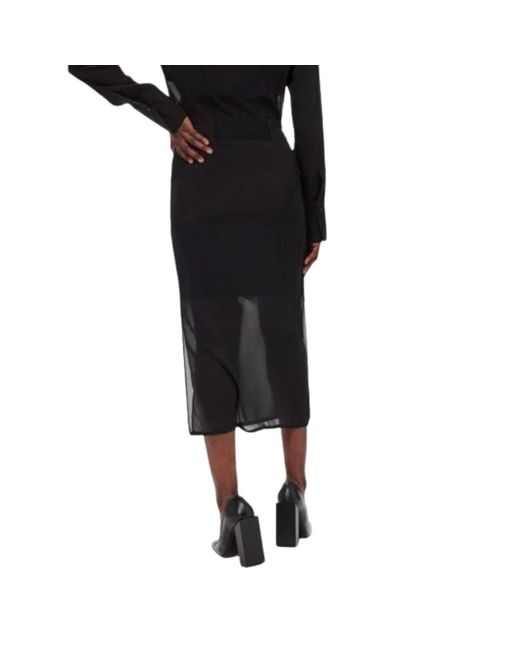 Sportmax Black Schwarzer midi-rock viskose chiffon amico