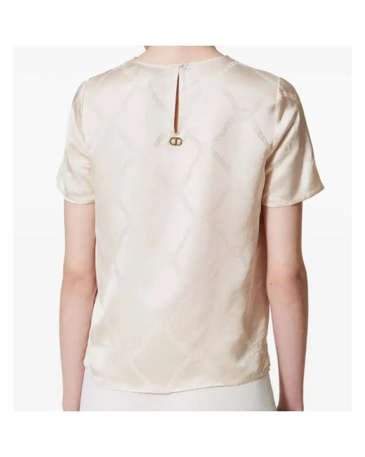 Twinset Overhemden ,Wit ,Witte Jacquard Ovaal T-Shirt in het Natural