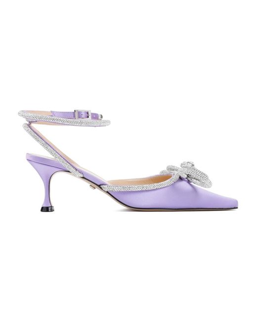 Mach & Mach White Lavendel satin doppelbogen kitten heels