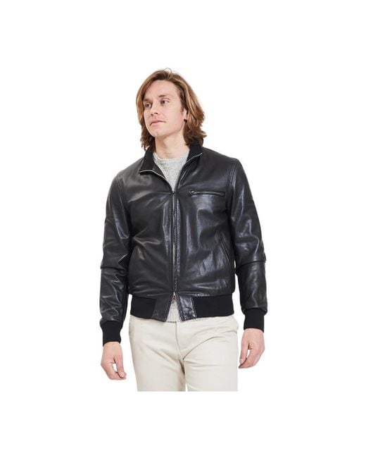 Stewart Black Leather Jackets for men