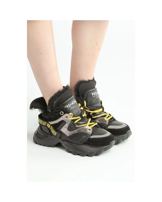 CESARE GASPARI Black Chunky Sneakers Mit Kunstfellfutter