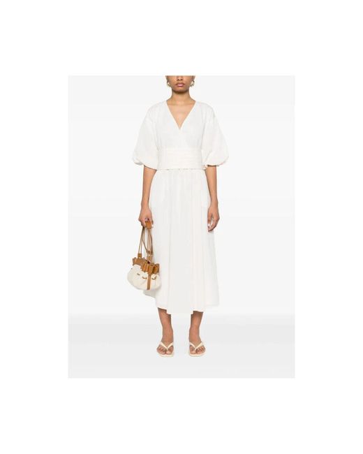 Fabiana Filippi White Elegantes Ecru Kleid Mit Puffärmeln