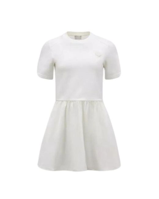 Moncler Kleedjes ,Katoen Jersey Jurk Met Logo Detail in het White