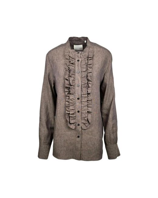 Xacus Overhemden ,Bruin ,Linnen Bruine Linnen Regular Shirt Met Mandarin Kraag in het Brown