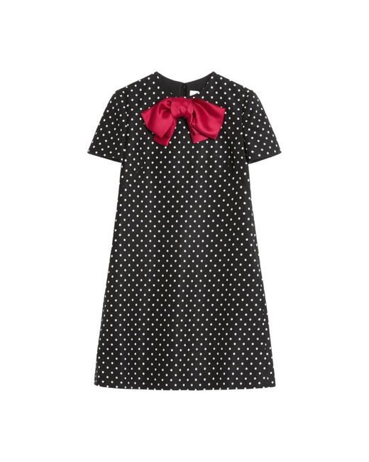Valentino Black Schwarzes kleid mit tupfenmuster und schleifendetails