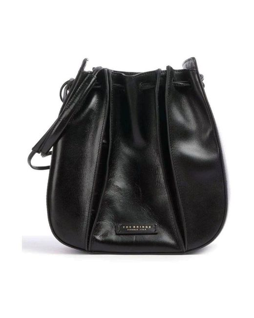 The Bridge Black Schwarze Lederschultertasche Mit Zugband