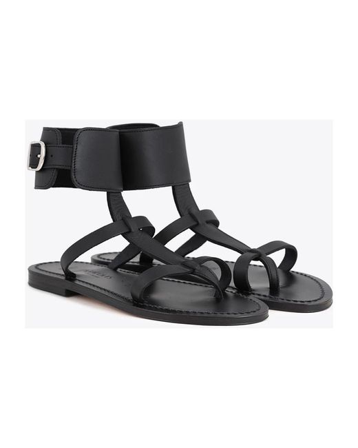 K. Jacques Black Flat Sandals
