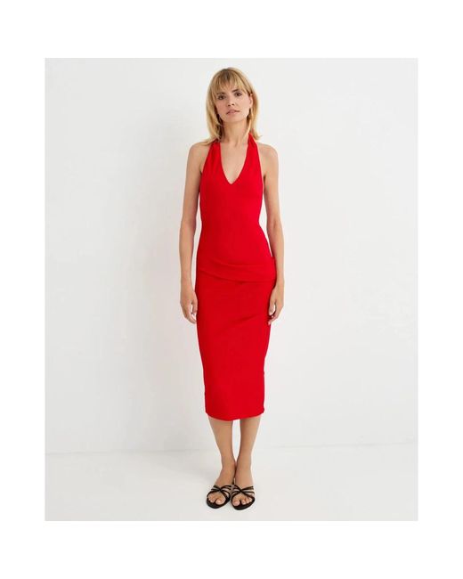 Jacquemus Kleedjes ,Rood ,Rode V-Hals Midi Jurk in het Red