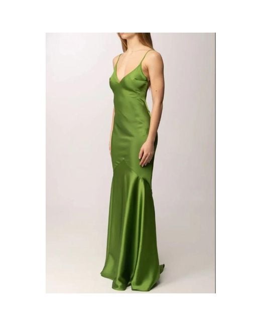 Elisabetta Franchi Green Carpet Satin Thin Straps Dress