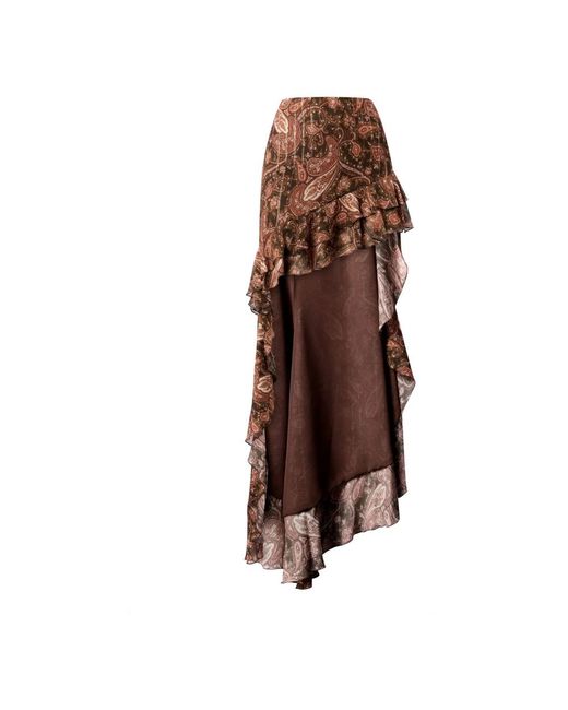 ANDAMANE Camelia Cascade Maxi Rok in het Brown