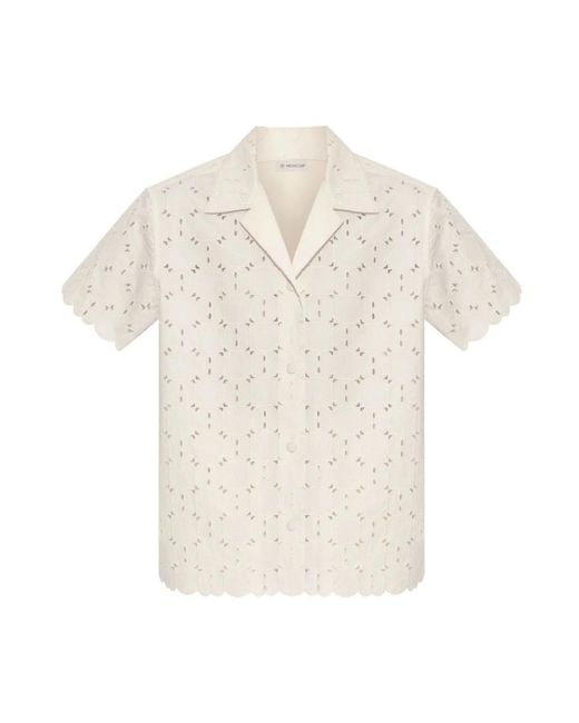 Moncler Overhemden ,Wit ,Katoen Geborduurde Katoenen Shirt Met Korte Mouwen in het White