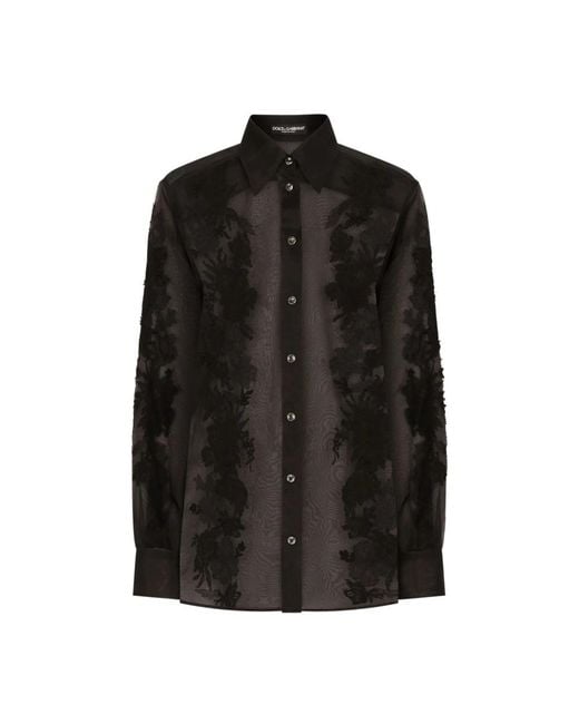 Dolce & Gabbana Black Organza Shirt With Lace Appliqués